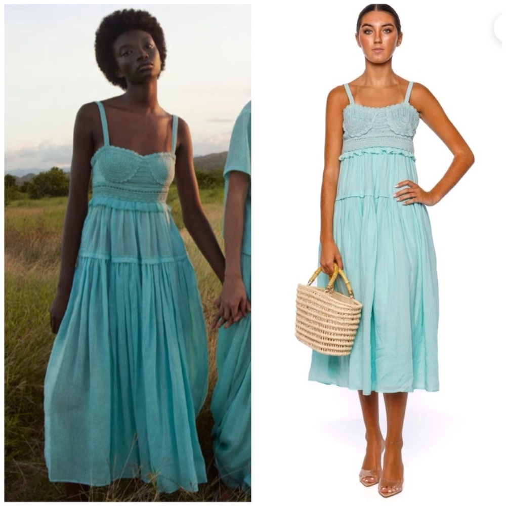 Ulla Johnson Aqua Blue Tiered Midi Dress